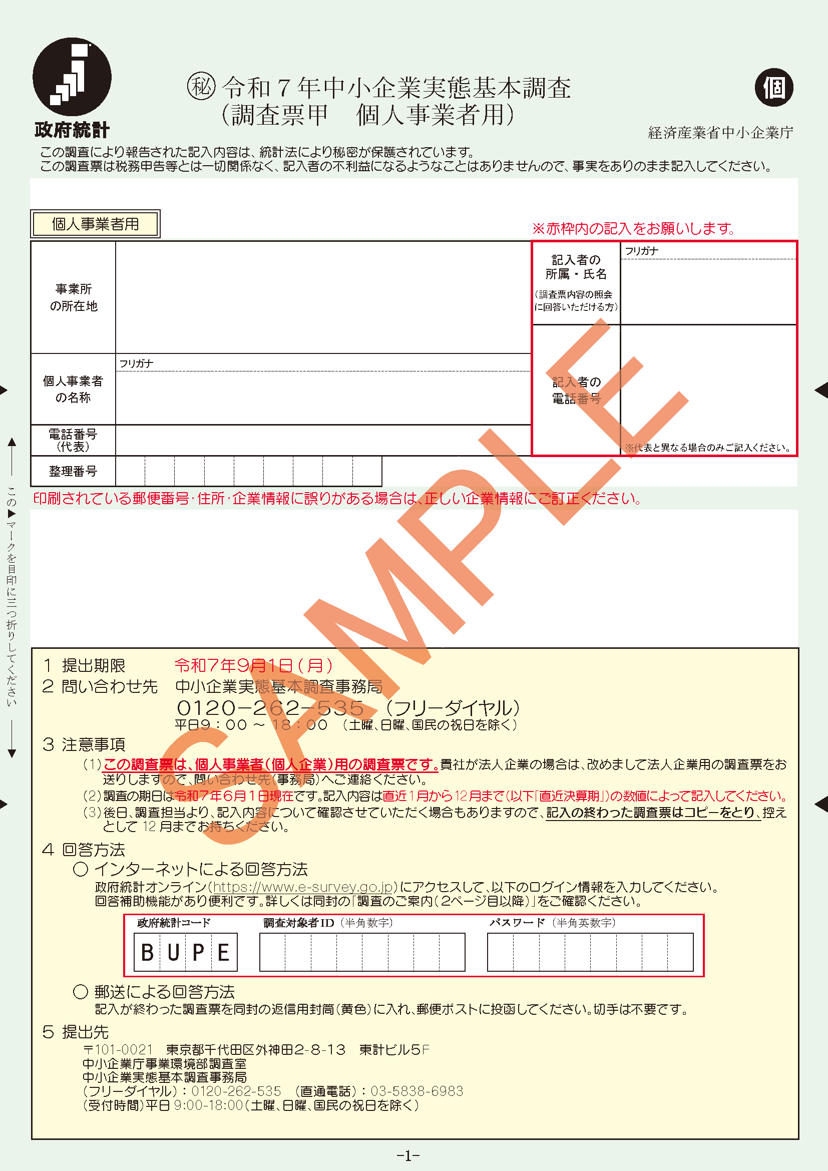 調査票甲（個人企業用）