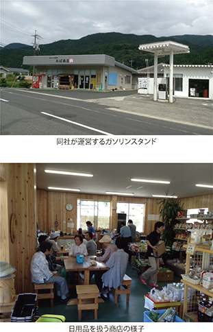 同社が運営するガソリンスタンド、日用品を扱う商店の様子