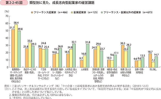 第2-2-45図 類型別に見た、成長志向型起業家の経営課題