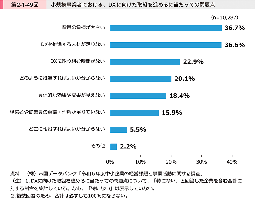 第2-1-49図　小規模事業者における、DXに向けた取組を進めるに当たっての問題点