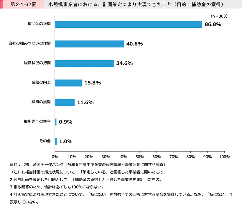 第2-1-62図　小規模事業者における、計画策定により実現できたこと（目的：補助金の獲得）