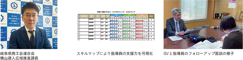 岐阜県商工会連合会 横山建人広域推進課長、スキルマップにより指導員の支援力を可視化、SVと指導員のフォローアップ面談の様子