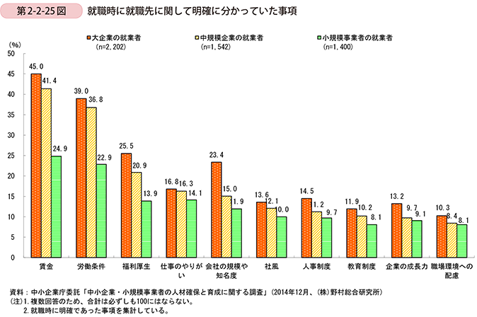 第2-2-25図　就職時に就職先に関して明確に分かっていた事項