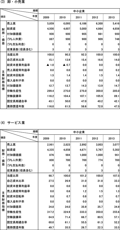 17表　要財務・損益状況と財務指標(中央値)つづき