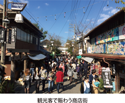観光客で賑わう商店街