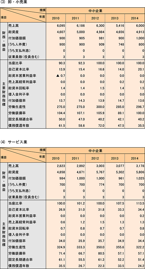 17表　小規模企業の主要財務・損益状況と財務指標（中央値）つづき