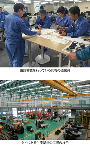 設計審査を行っている同社の従業員（写真上）タイにある生産拠点の工場の様子（写真下）