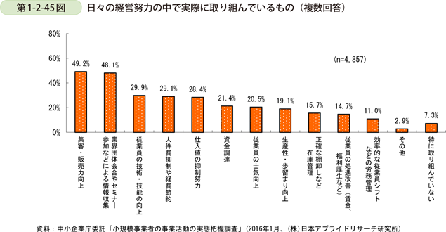 第1-2-45図　日々の経営努力の中で実際に取り組んでいるもの（複数回答）