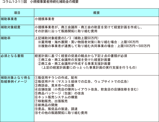 コラム1-2-1〔1〕図　小規模事業者持続化補助金の概要