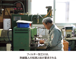 フィルター加工には、熟練職人の知恵と技が要求される