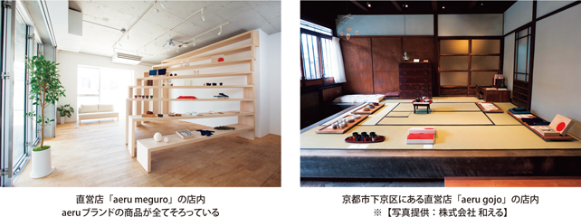 直営店「aerumeguro」の店内aeruブランドの商品が全てそろっている・京都市下京区にある直営店「aeru gojo」の店内※【写真提供：株式会社 和える】