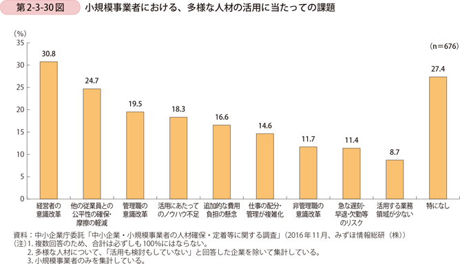 第2-3-30図　小規模事業者における、多様な人材の活用に当たっての課題
