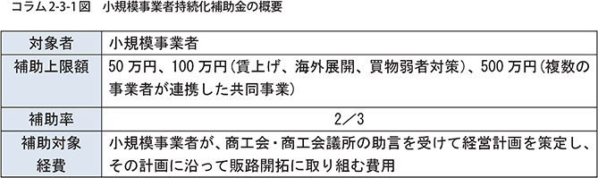 コラム2-3-1図 小規模事業者持続化補助金の概要