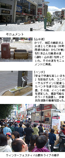 モニュメント・山水道・ベンチ・ウィンターフェスティバル野外ライブの様子